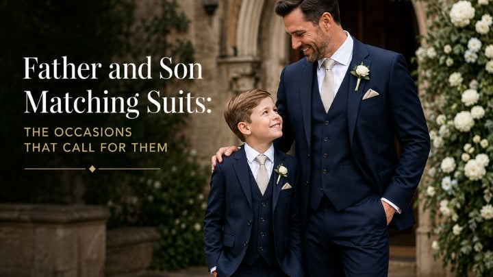 father and son wearing matching suits