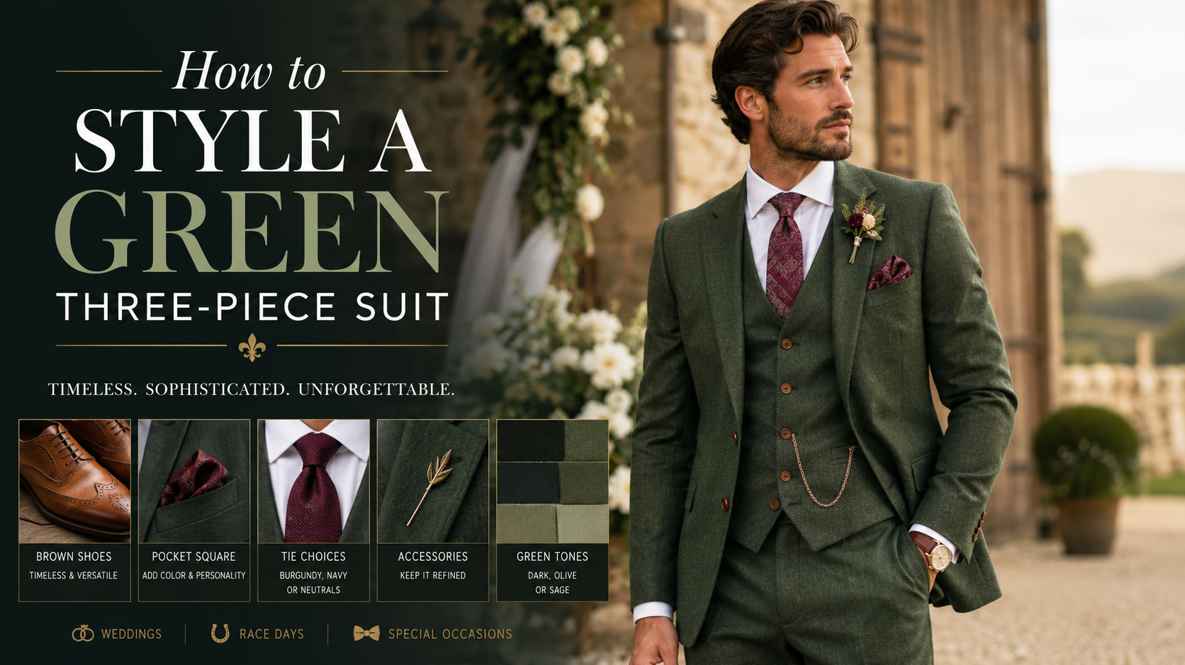 how to style a green three piece suit