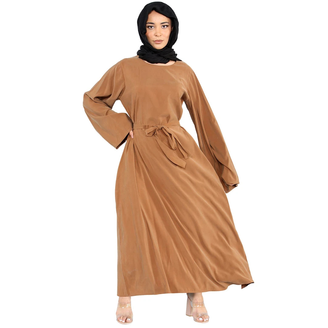 Women's Abaya With Belt Islamic Summer Dress Jilbab Robe