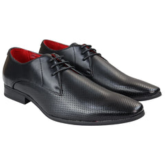 Mens Shoes Smart Formal Perforated Pointed Laced Black Leather PU