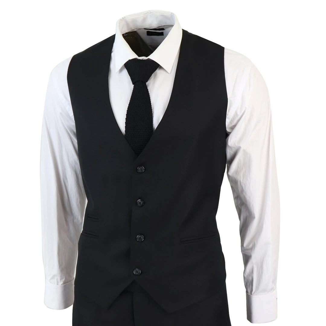IM1 Men's Classic Plain Black 3 Piece Suit
