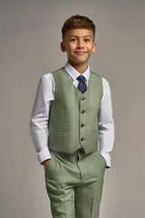 Caridi - Boys 3 Piece Sage Check Tweed Suit