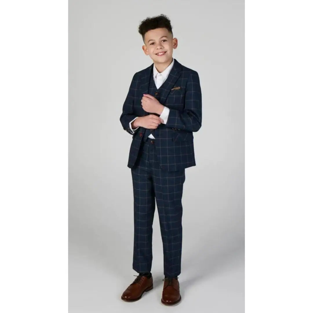 Hamleys - Boy's 3 Piece Blue Orange Check Suit