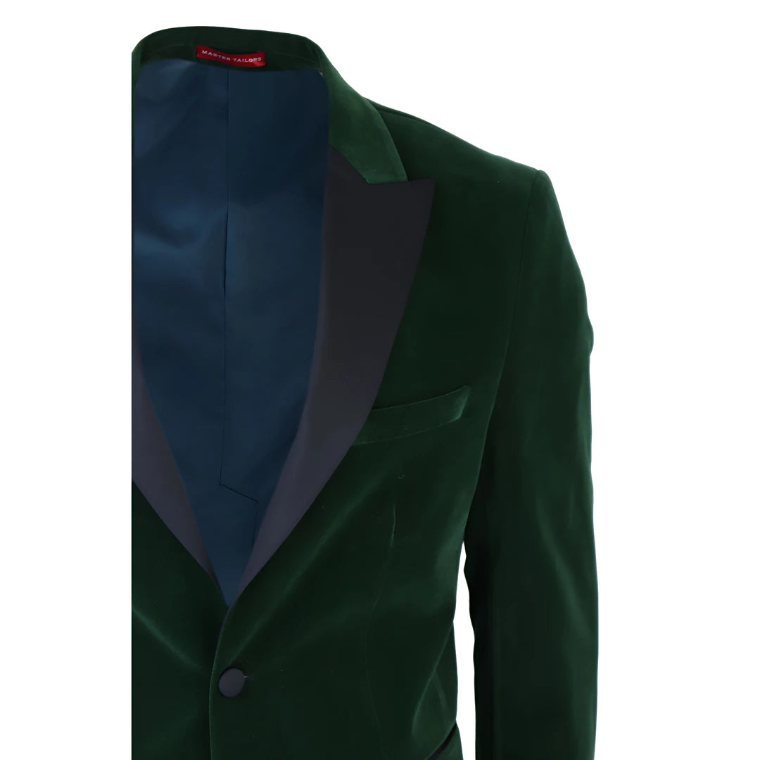 Men's Green Velvet Tux Blazer Satin Lapels Dinner Wedding Prom Black Tie