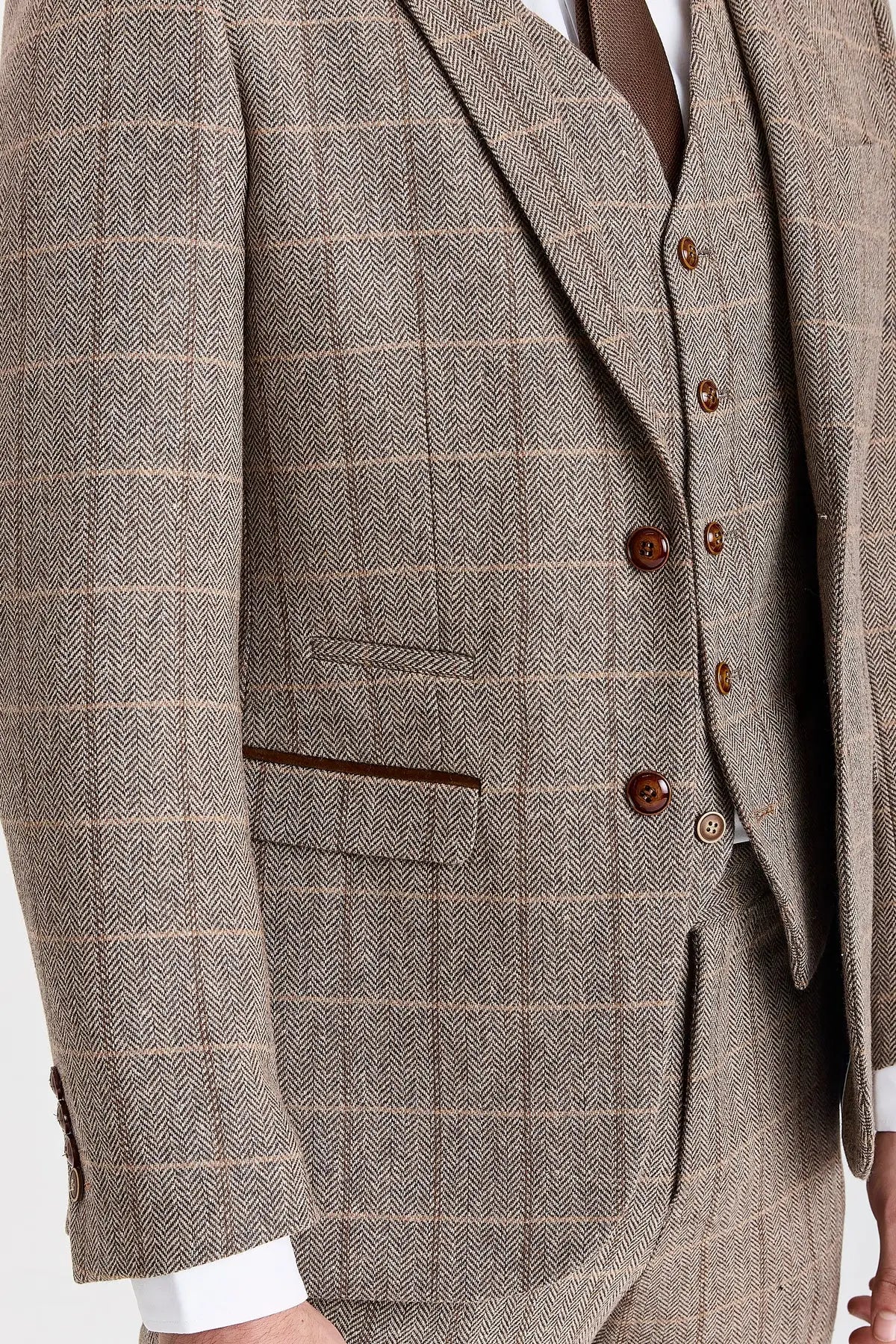 Harris - Men's Brown Tweed Herringbone Check Blazer-TruClothing