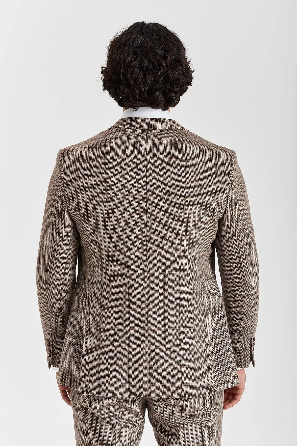 Harris - Men's Brown Tweed Herringbone Check Blazer-TruClothing