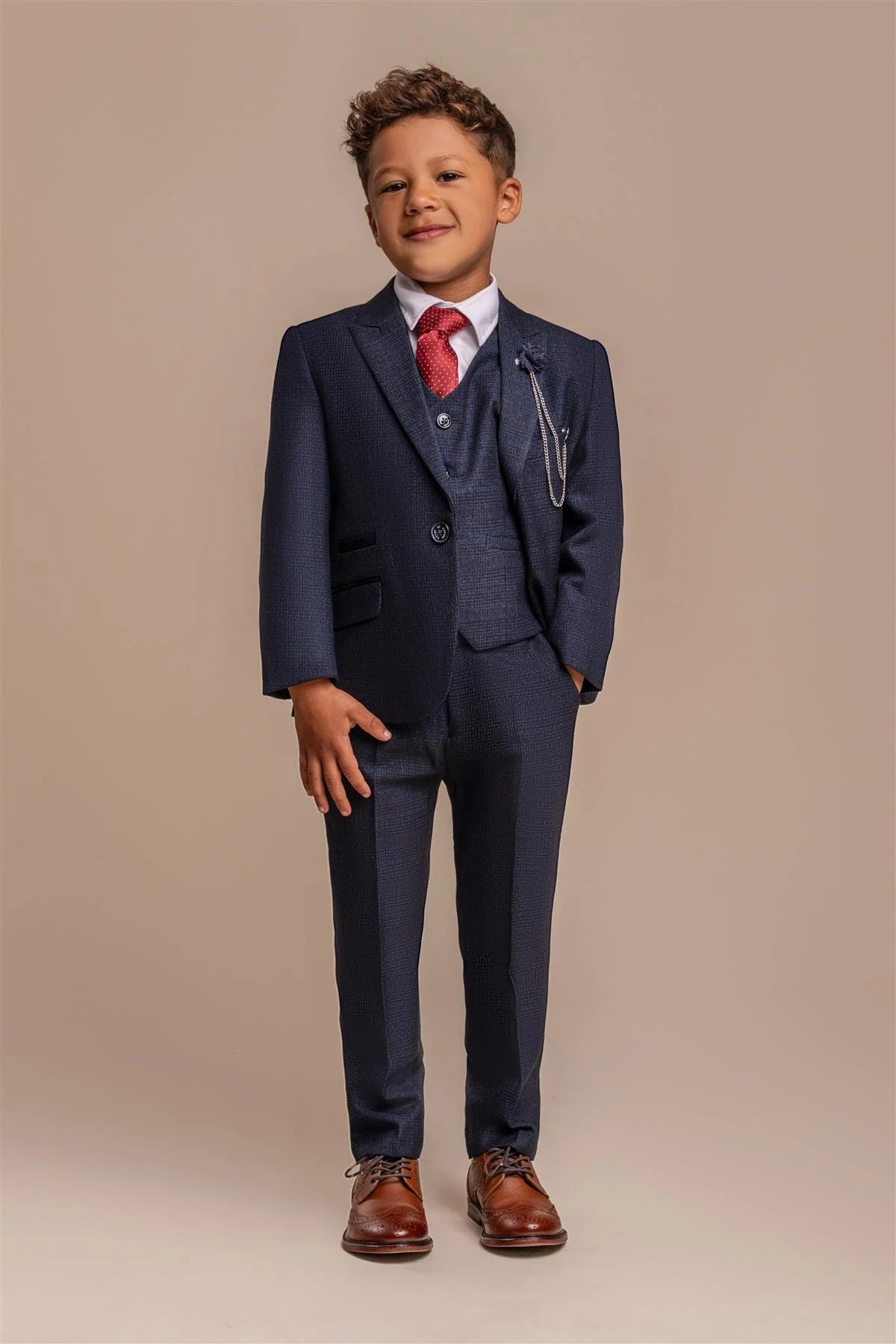 Caridi - Boys 3 Piece Navy Check Tweed Suit