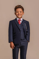 Caridi - Boys 3 Piece Navy Check Tweed Suit
