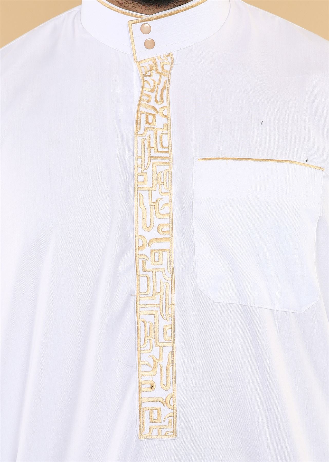 Men's Thobe Jubba Nehru Islamic Clothing Muslim Cotton Kaftan Embroidery Eid Robe