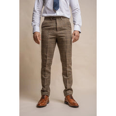 Albert - Men's Tan Brown Tweed Trousers