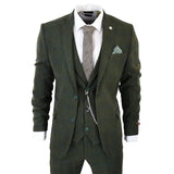 STZ71 - Oliwkowy tweedowy 3-częściowy garnitur męski w kratę - TruClothing.com - 1