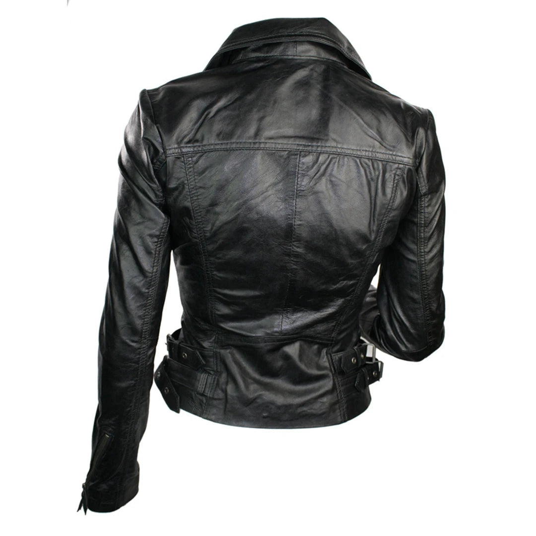 100% Ladies Real Leather Jacket Fitted Bikers Style Black Vintage Rock-TruClothing