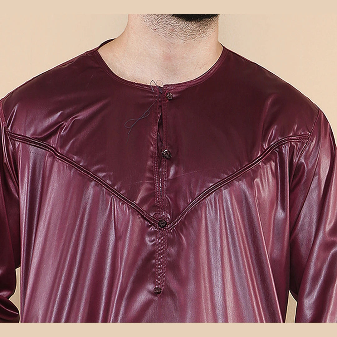 Mens Thobe Jubba Islamic Clothing Muslim Kaftan Emirati Omani Robe Satin Shiny