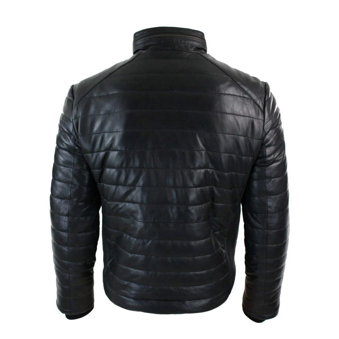 Aviatrix 1228 Mens Real Leather Genuine Quilted Puffer Zipped Jacket Brown Black Casual-TruClothing