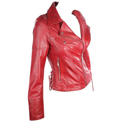 Aviatrix Ready 3 Ladies Women Real Leather Slim Fit Studded Design Biker Jacket Brown-TruClothing