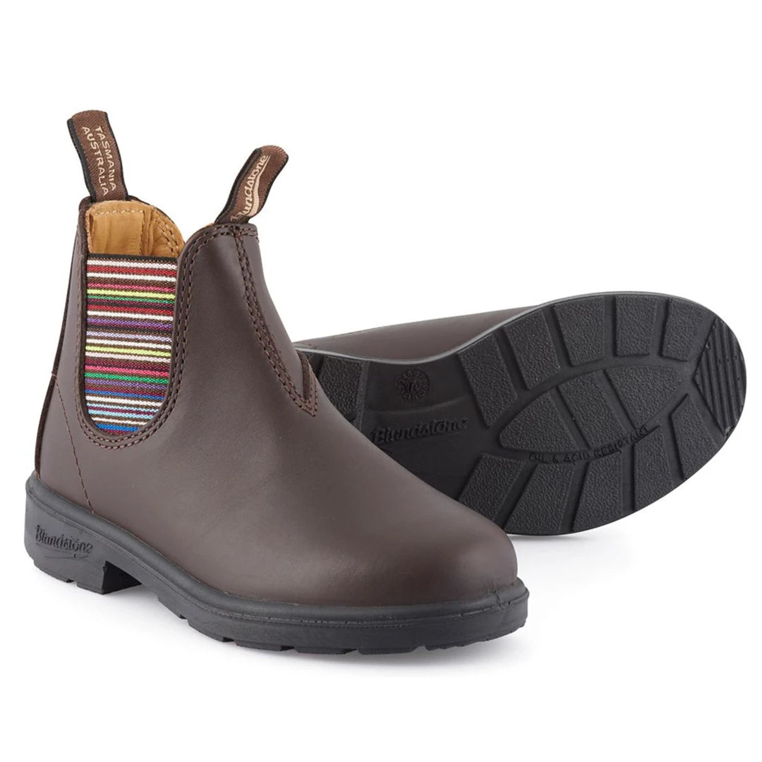 Blundstone 1413 Kids Unisex Brown Leather Boots Rainbow Colours Ankle Boots