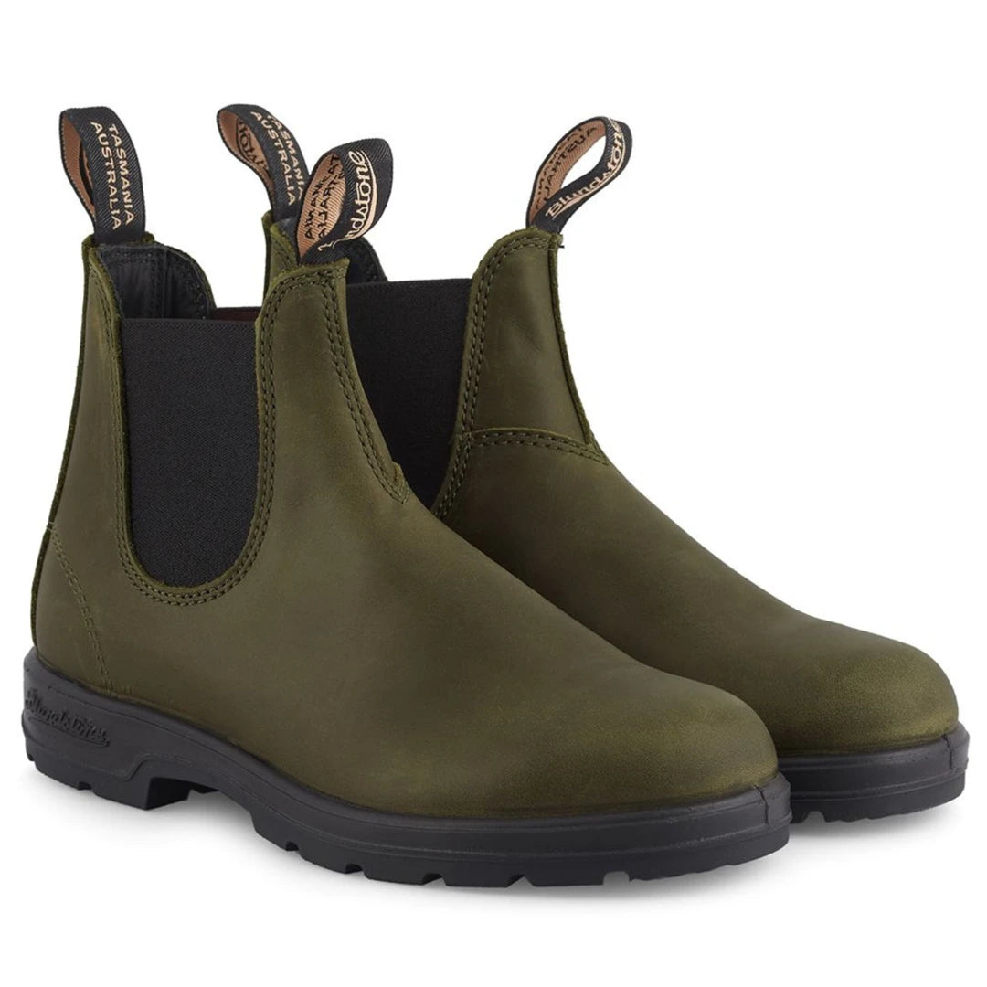 Blundstone 2052 Green Leather Chelsea Boots Olive Khaki Classic Slip On