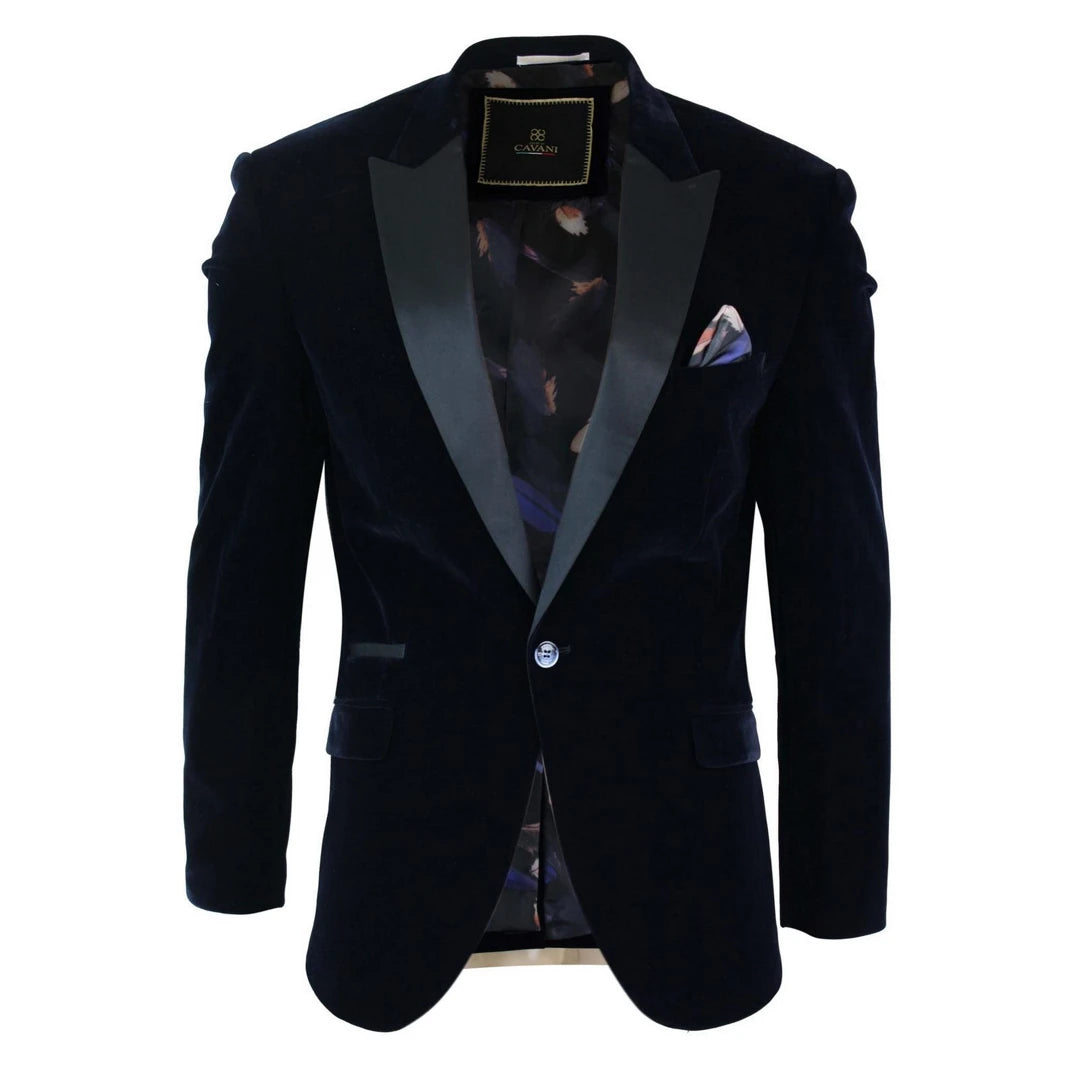 Cavani Rosa - Mens Soft Velvet Black Navy 1 Button Dinner Jacket Tuxedo Blazer Smart Casual Fit-TruClothing