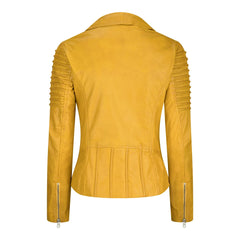 Ladies Slim Fit Leather Jacket - Yellow-TruClothing