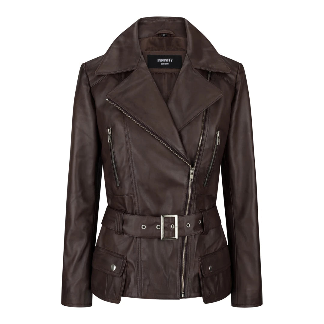 Ladies Womans Mid Length Trench Designer Real Leather Jacket-TruClothing