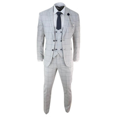 Light Grey Check 3 Piece Suit-TruClothing