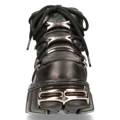 M106-s1 - New Rock Tower Unisex Metallic Black Natural Leather Biker Gothic Boots-TruClothing
