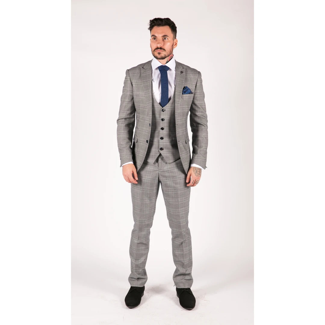 Marc Darcy Jerry - Grey 3 Piece Check Suit-TruClothing