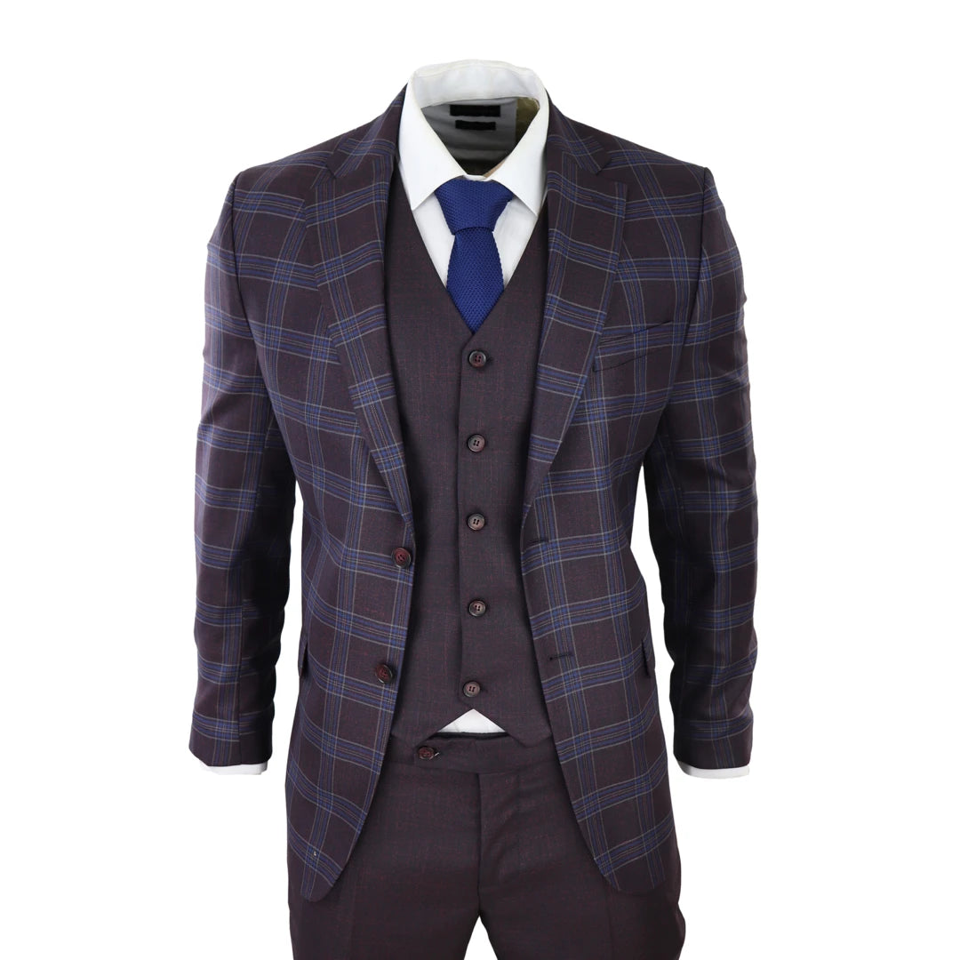 Men's 3 Piece Purple Suit With Contrasting Waistcoat Trouser – TruClothing
