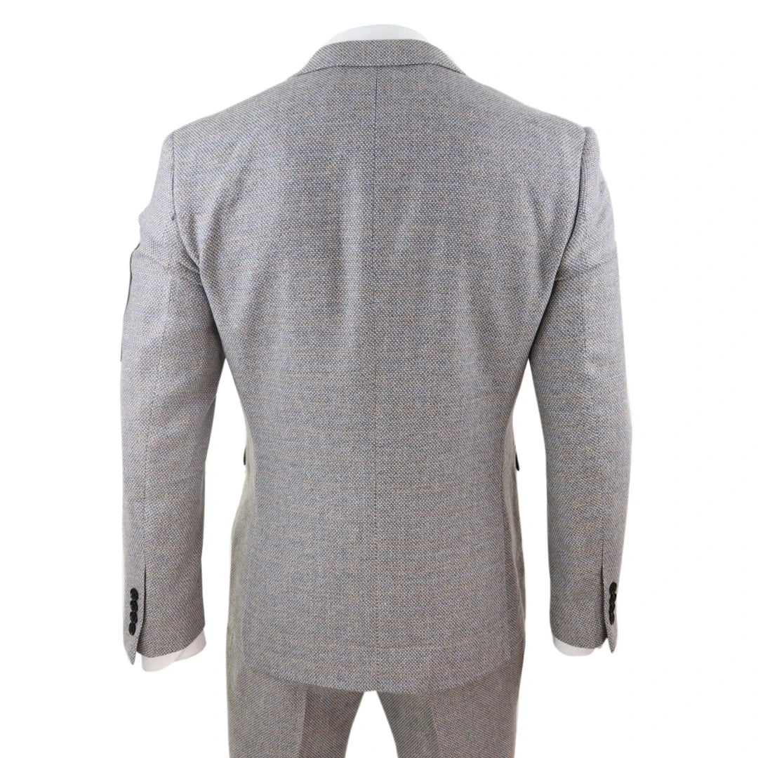 Mens 3 Piece Tweed Check Suit - Cream-TruClothing
