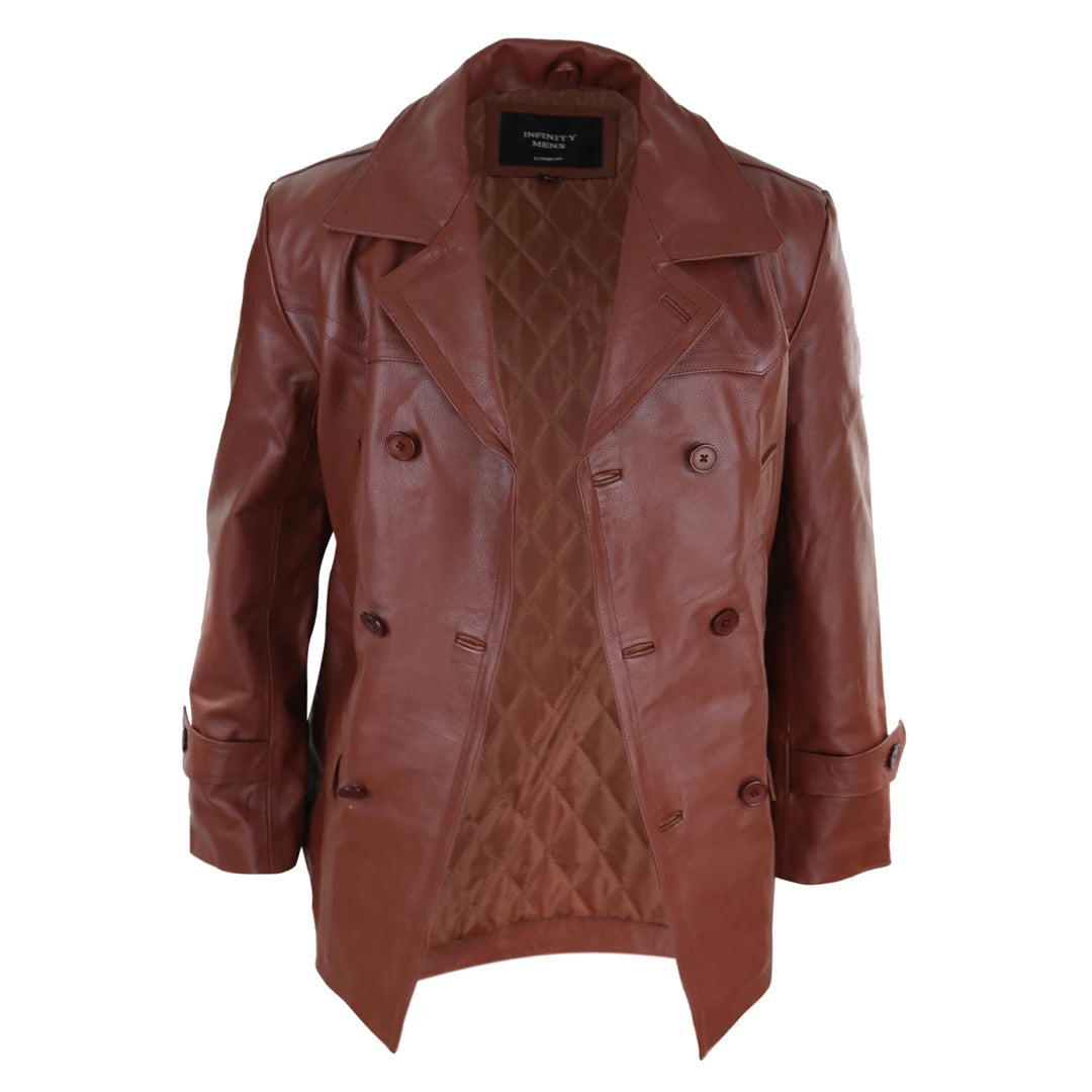 Mens 3/4 Double Breasted Real Leather Dr Who Kreigsmarine Uboat Jacket-TruClothing