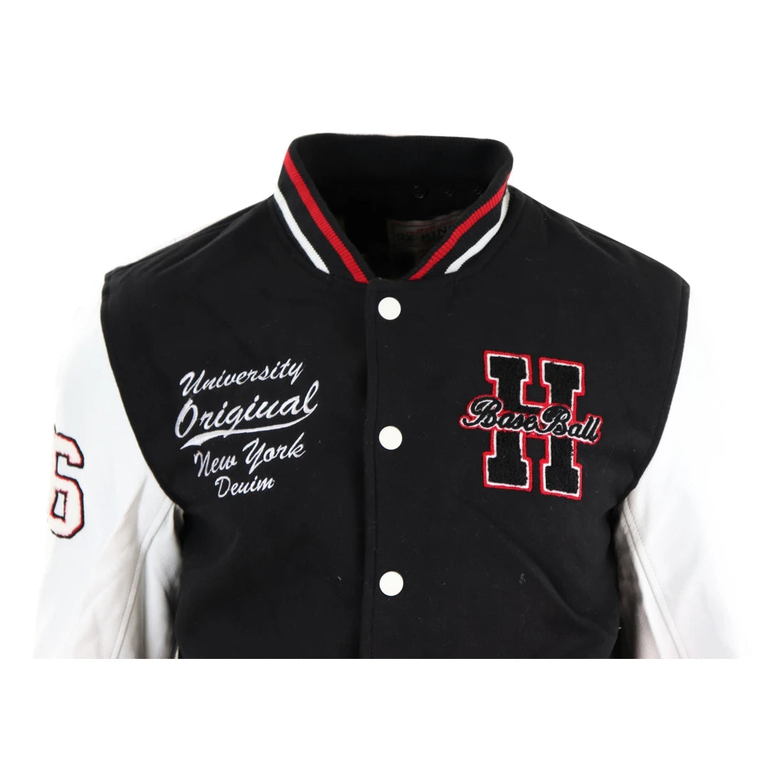 Mens Baseball Varsity Letterman College Fleece Jacket Badge PU Leather Sleeves-TruClothing