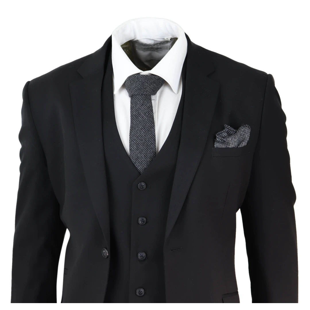 Mens Black 3 Piece Suit Classic Short Regular Long Smart Formal Tailored Fit-TruClothing