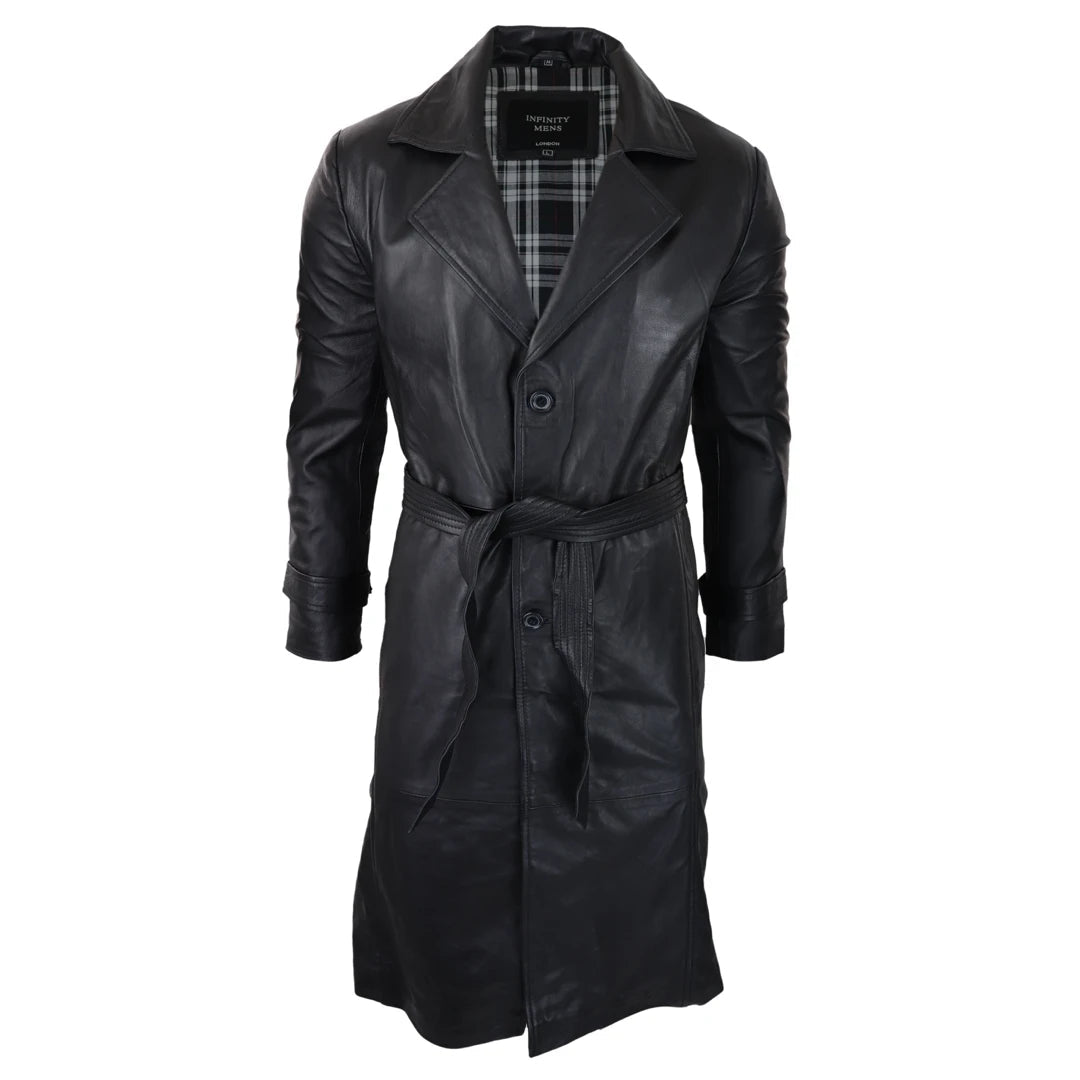 Infinity Men's Black 3/4 Long Leather Classic Punk Coat – TruClothing