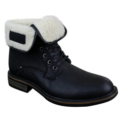 Mens Black Brown Military Ankle Leather Fleece Fur Lined Casual Army Combat Boots-TruClothing