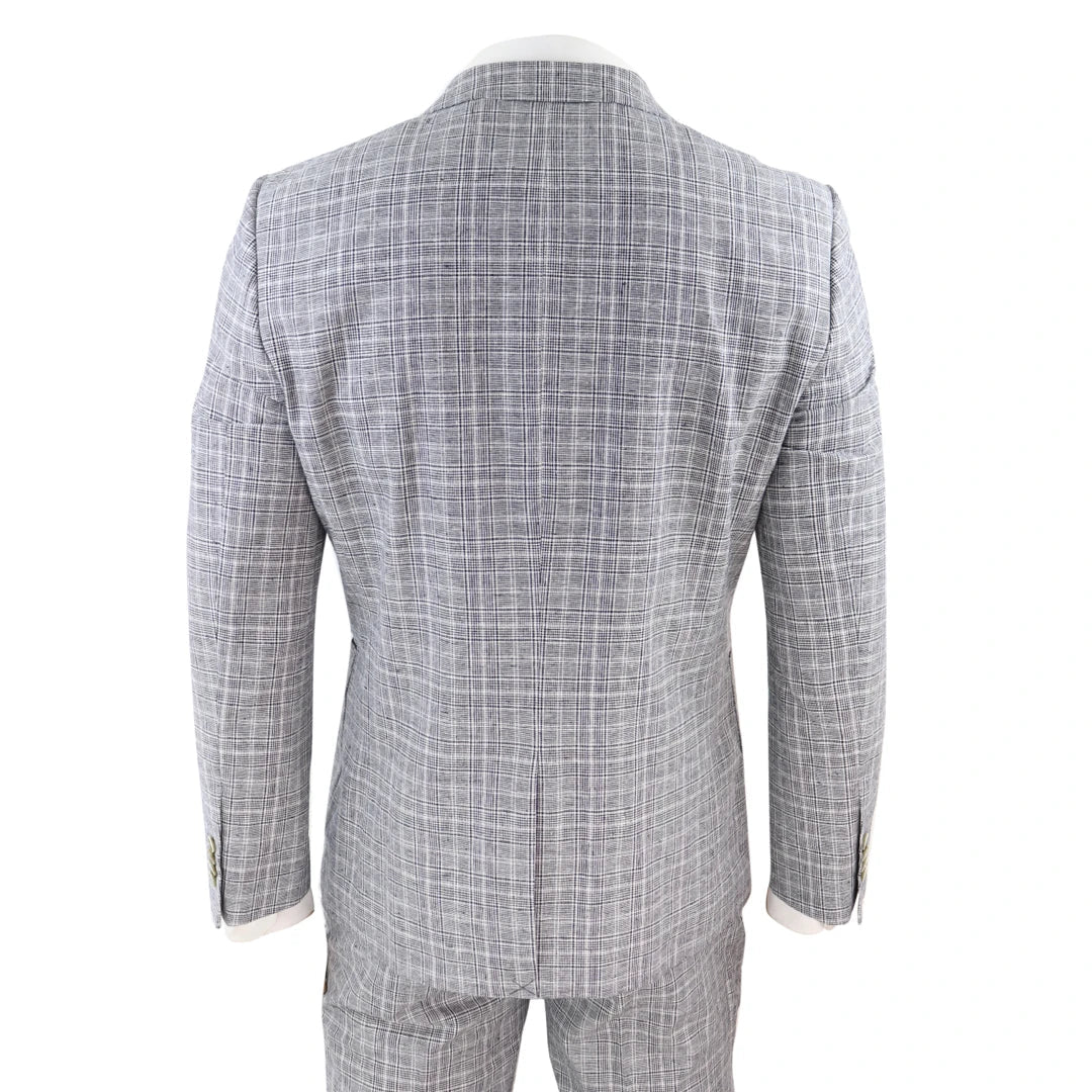 Men's Black-Grey Check 2 Piece Linen Suit-TruClothing