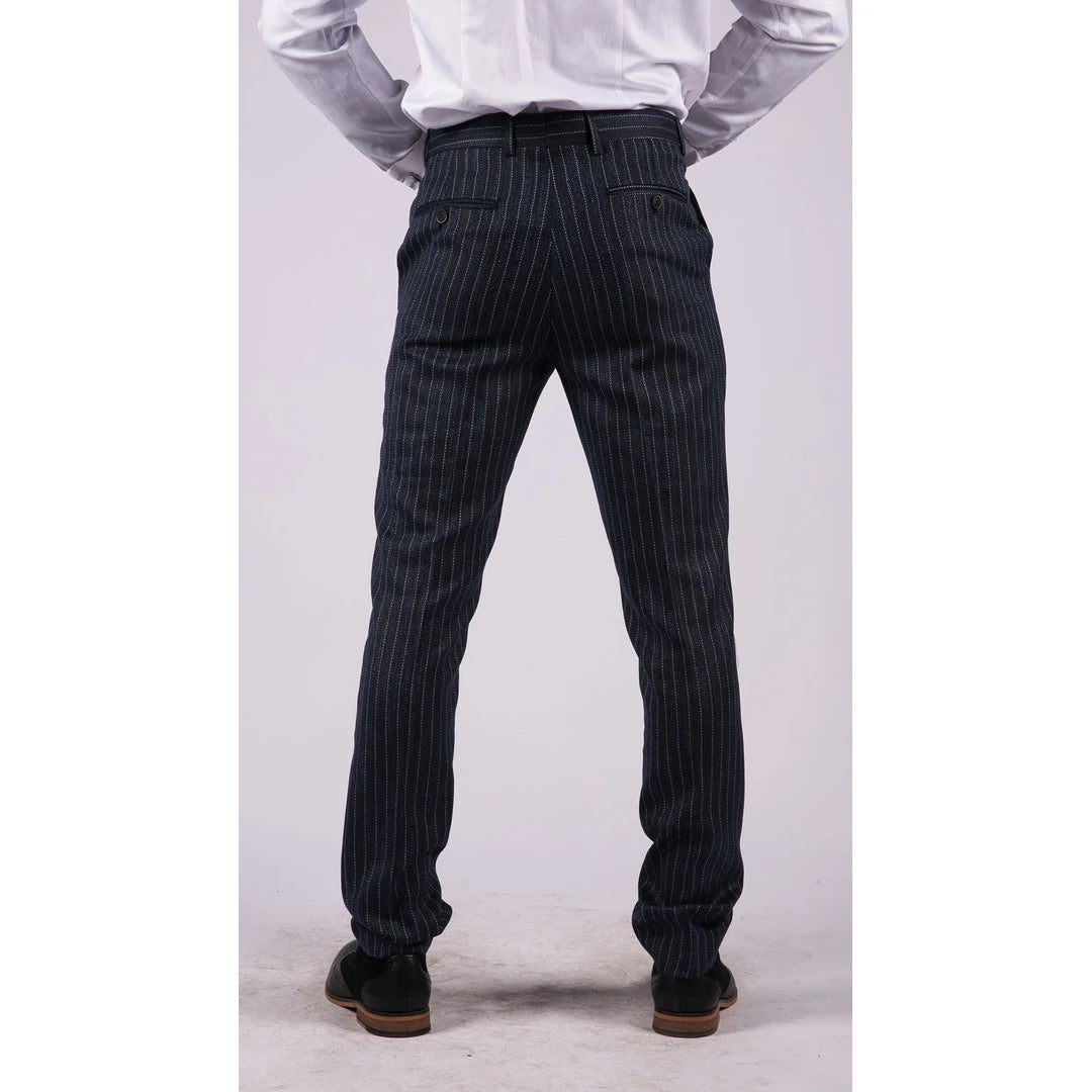 Mens Black Tweed Trousers Check Vintage 1920s Gatsby Blinders Tailored Fit Grey Blue-TruClothing