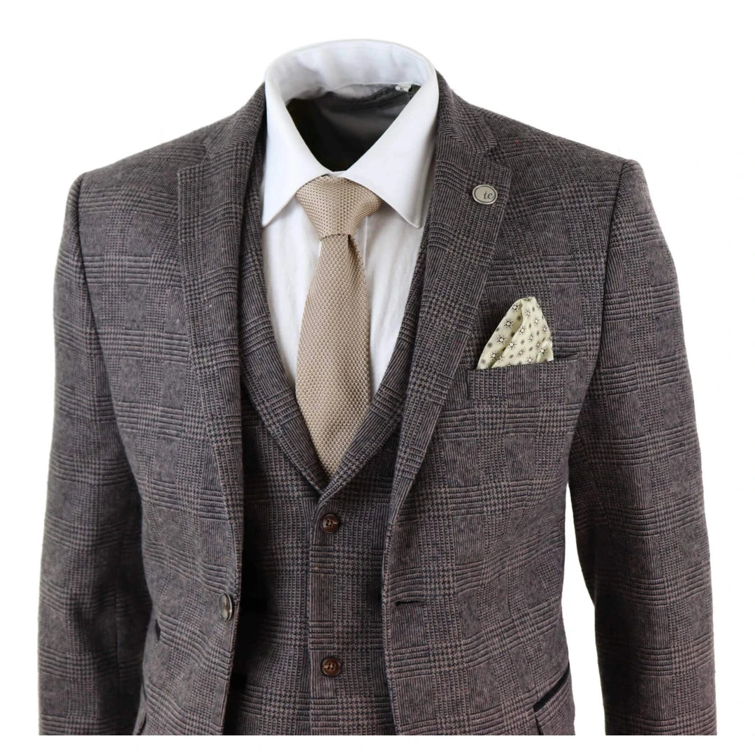 Mens Brown Check 3 Peice Tweed Suit - STZ17-TruClothing