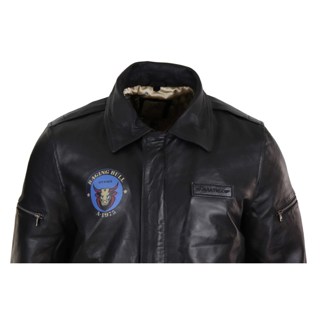 Mens Classic Real Leather Bomber Jacket-TruClothing
