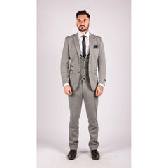 Men's Light Grey 3 Piece Tweed Herringbone Suit - STZ11-TruClothing