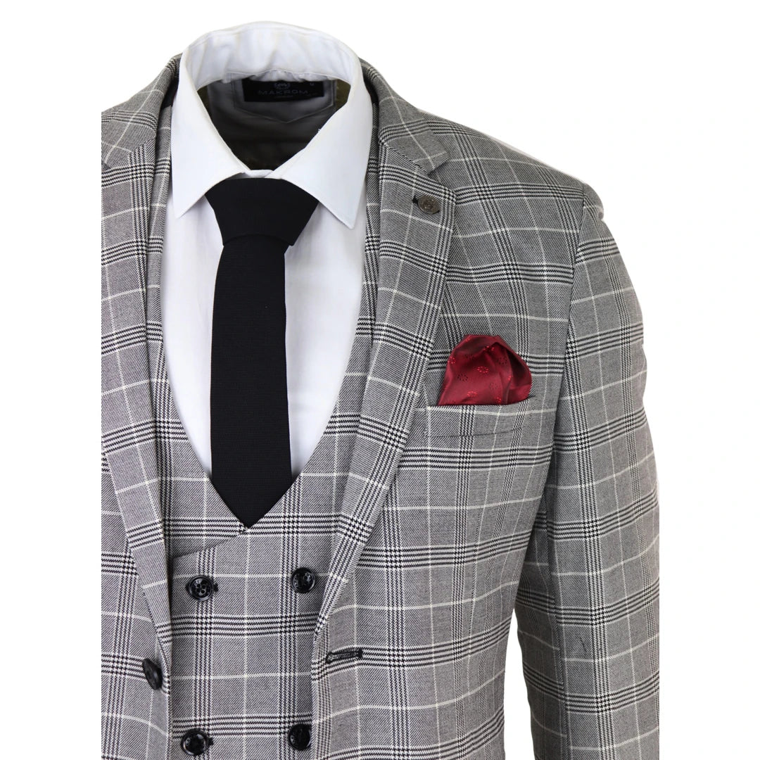 Mens Marc Darcy Grey Prince Of Wales Check Suit Ross Office Wedding Slim Fit Classic-TruClothing