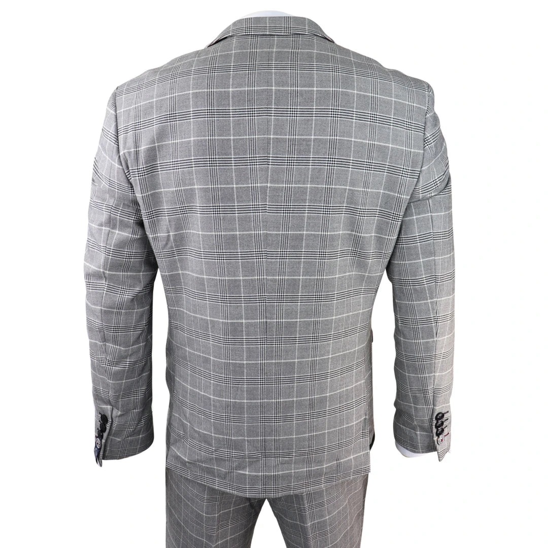 Mens Marc Darcy Grey Prince Of Wales Check Suit Ross Office Wedding Slim Fit Classic-TruClothing