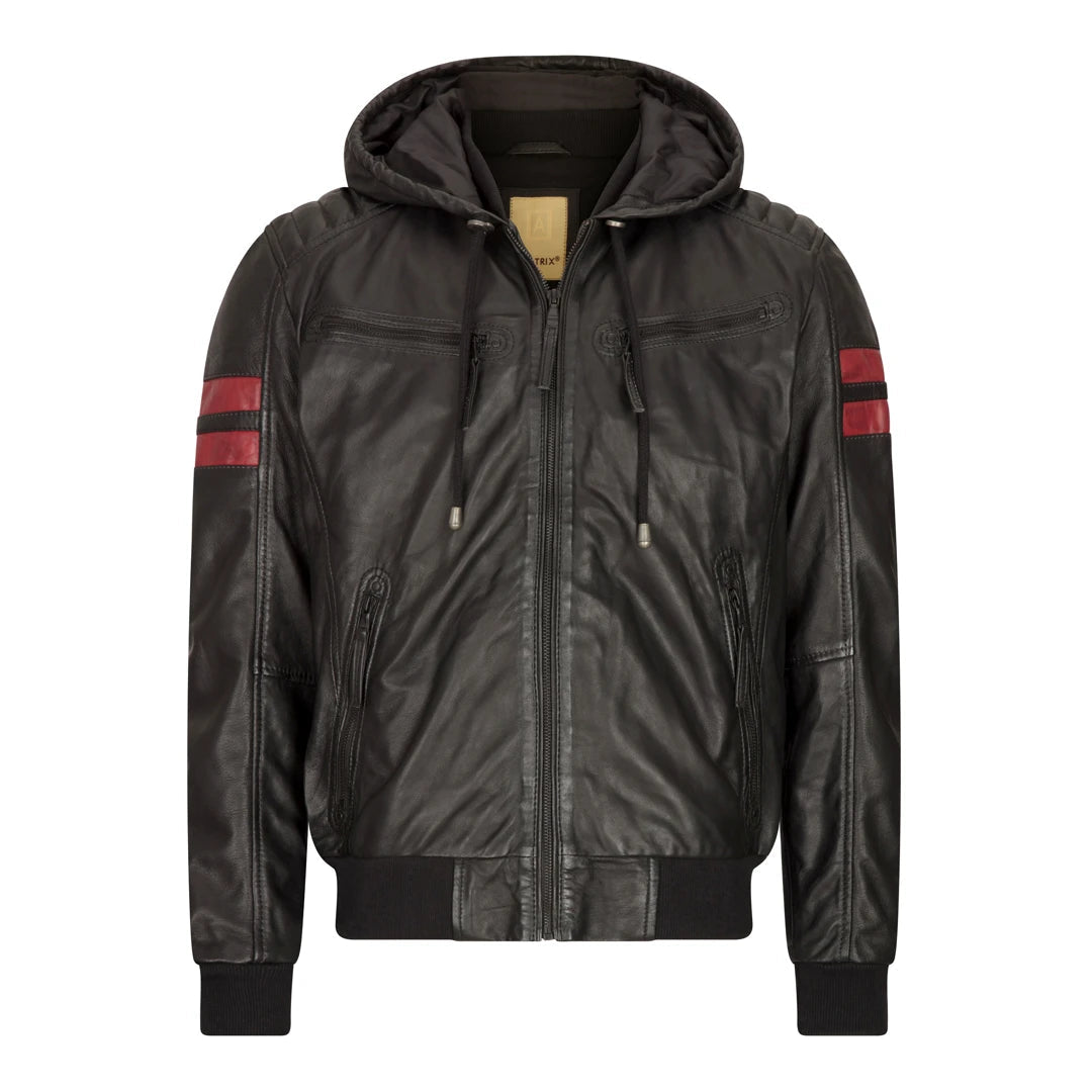 Mens red leather bomber 2025 jacket