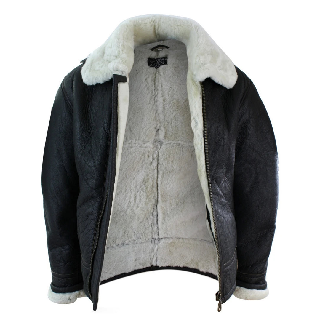 Mens Real Leather Sherling Sheepskin Original B3 Flying Pilot Jacket Warm Winter-TruClothing