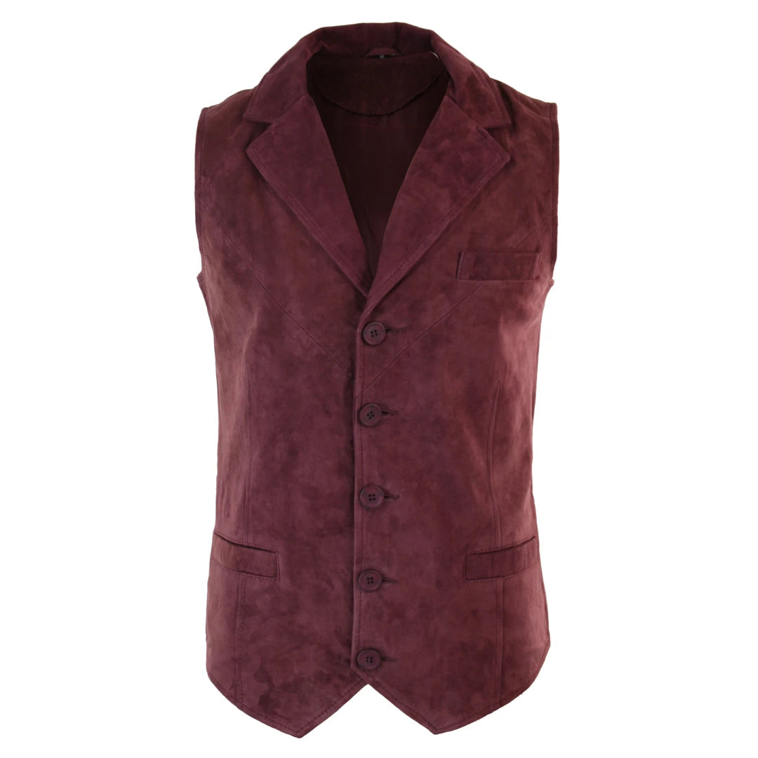 Mens Real Suede Leather Tan Brown Black Smart Casual Gilet Waistcoat Vintage Retro-TruClothing