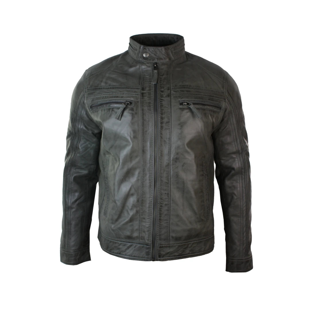 Soft grey 2025 leather jacket