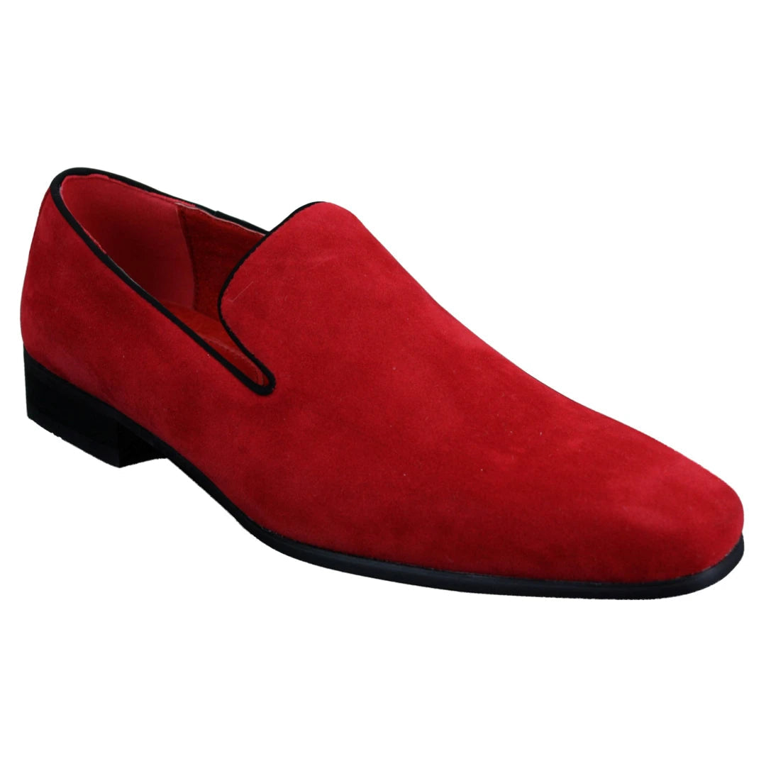 Mens Slip On Suede Driving Loafers Shoes Leather Smart Casual Red Blue Black-TruClothing