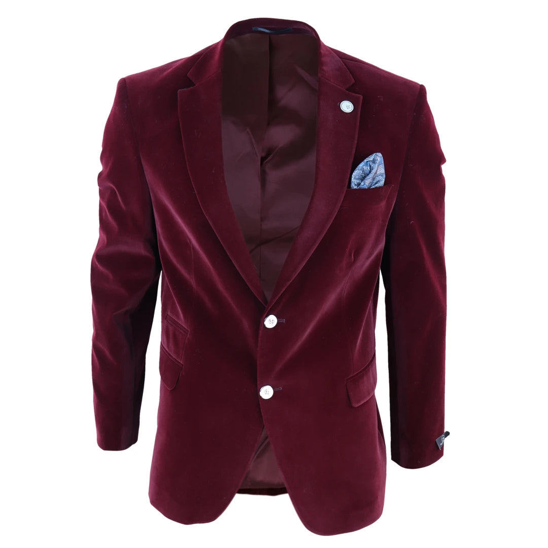 Mens Velvet Blazer Suit Jacket 2 Button Dinner Smart Casual Formal Tailored Fit-TruClothing