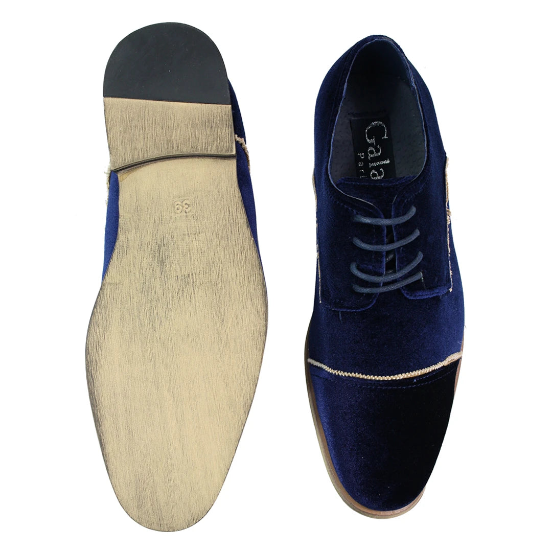 Mens Velvet Feel Shoes Blue Black Laced Smart Casual-TruClothing