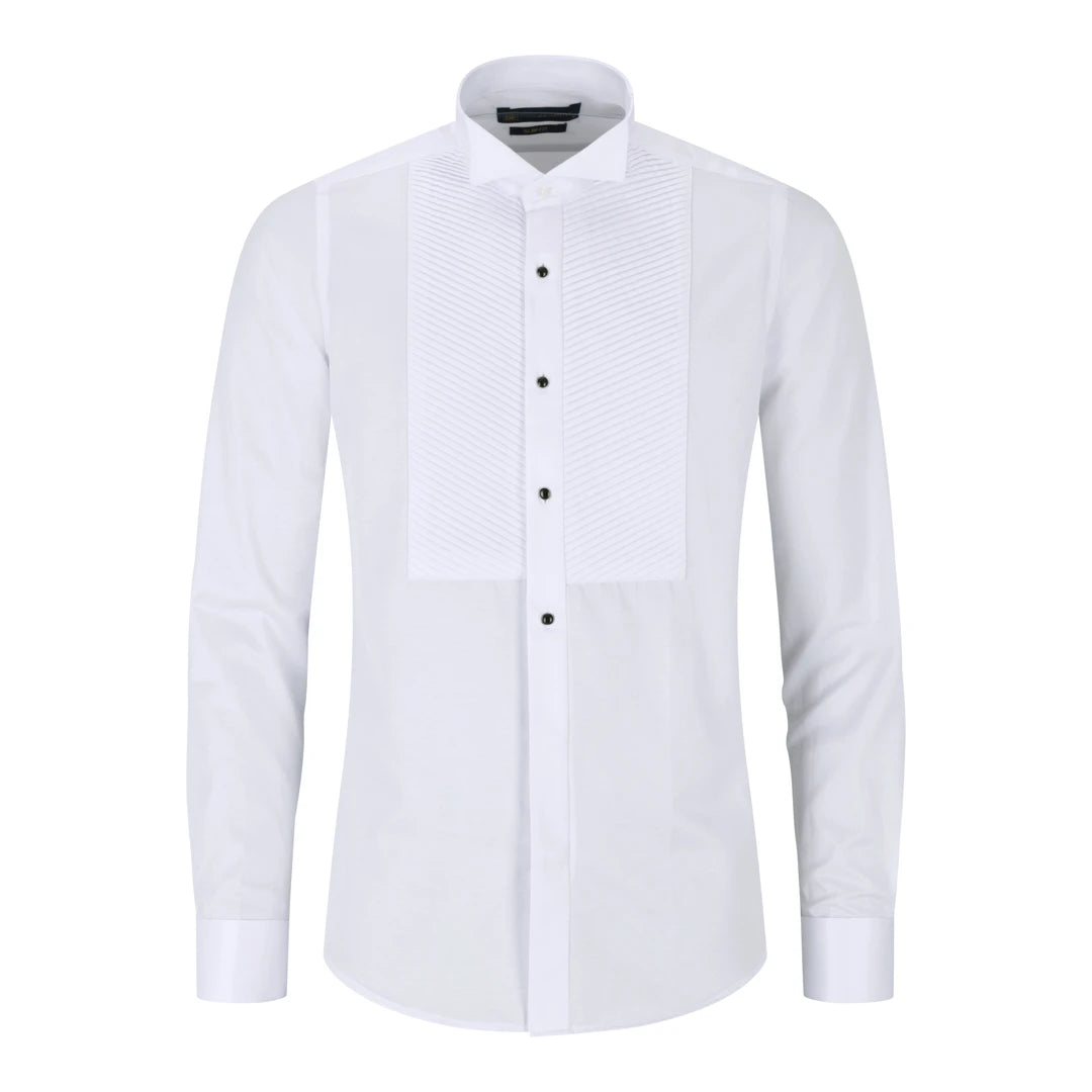 French Cuff Banded Collar Shirt - Black with White Cuff