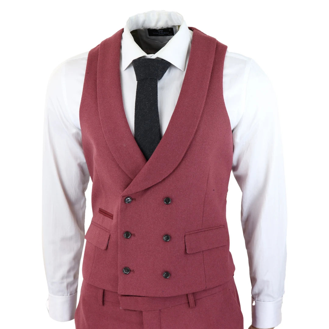 Mens Wool 3 Piece Burgundy Red Suit Double Breasted Wedding Party Vintage 1920s-TruClothing